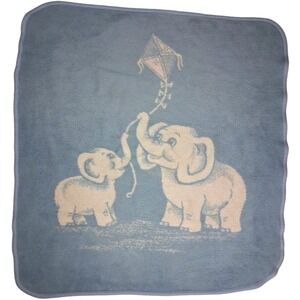 Flaw * San Marcos Blue White Elephant Reversible Blanket Kite Acrylic 42x42